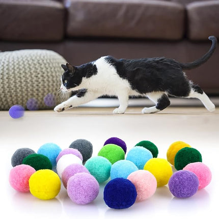 Large Cat Toy Balls, Soft Cat Balls 1Inch Kitten Pom poms Ball Cat Play Toy (50 Pcs)