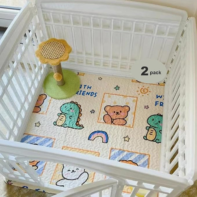 New Upgrade Dog Playpen Mat 2-Pack Crate Mat Puppy Pads, Personalized Dog Crate Pad,[PLAYPEN NOT Included!],Reusable Whelping Playpen Crate Super Absorbing Washable Pet Mattress Pads Pet Training Pads