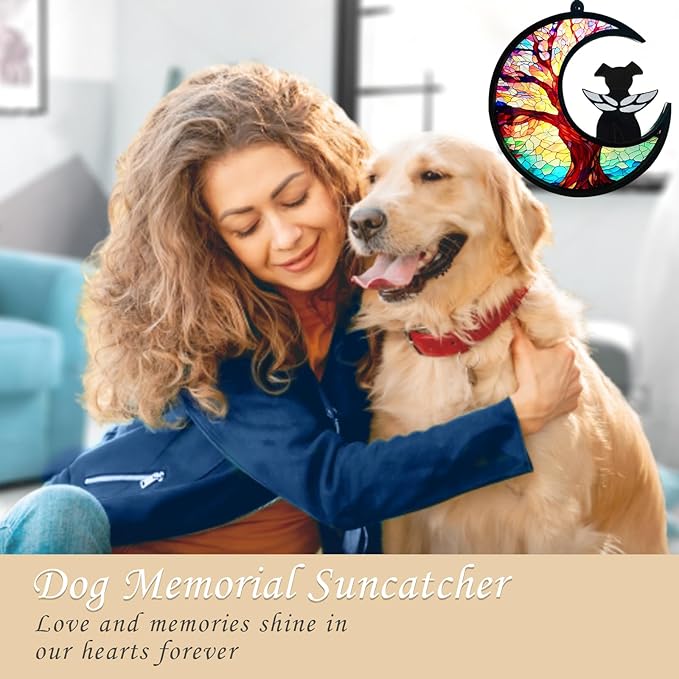 DIY Dog Angel Memorial Suncatcher, Pet Sympathy Keychain with Sympathy Card, Memorial Gifts for Loss of Dog, Pet Passing Away Remembrance Gift (Life Tree)