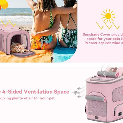 PETSFIT Pet Carrier Backpack with Upgraded Waist Protection, Cat Carrier Backpack Designed for Small Dogs/Cats, Fully Ventilated Collapsible Dog Backpack for Outdoor Traveling Hiking Camping, Pink