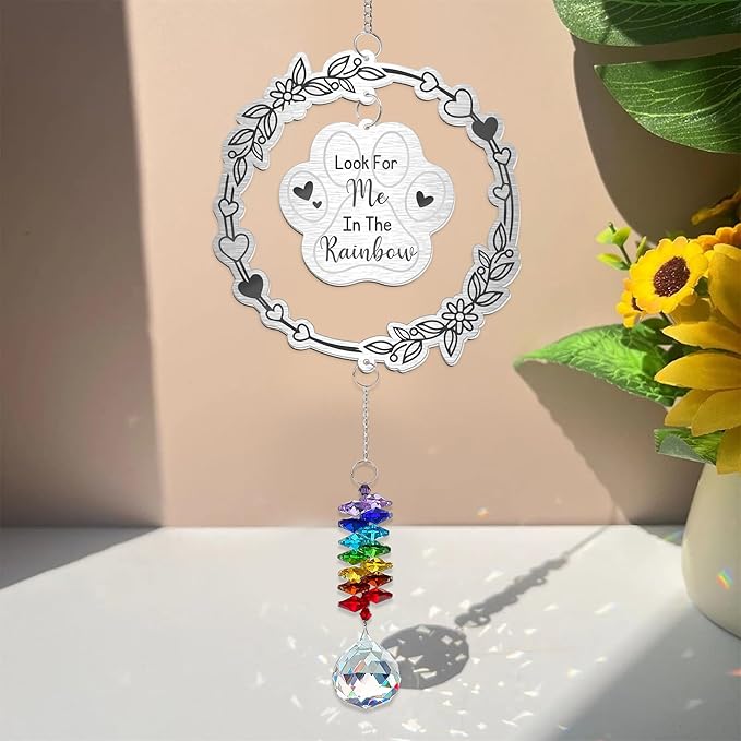 Look for Me in The Rainbow Dog Memorial Suncatcher - Personalized Aluminum Paw Print Ornament - Rainbow Bridge Pet Loss Gift for Dog Lovers - Custom RIP Pet Keepsake 2025