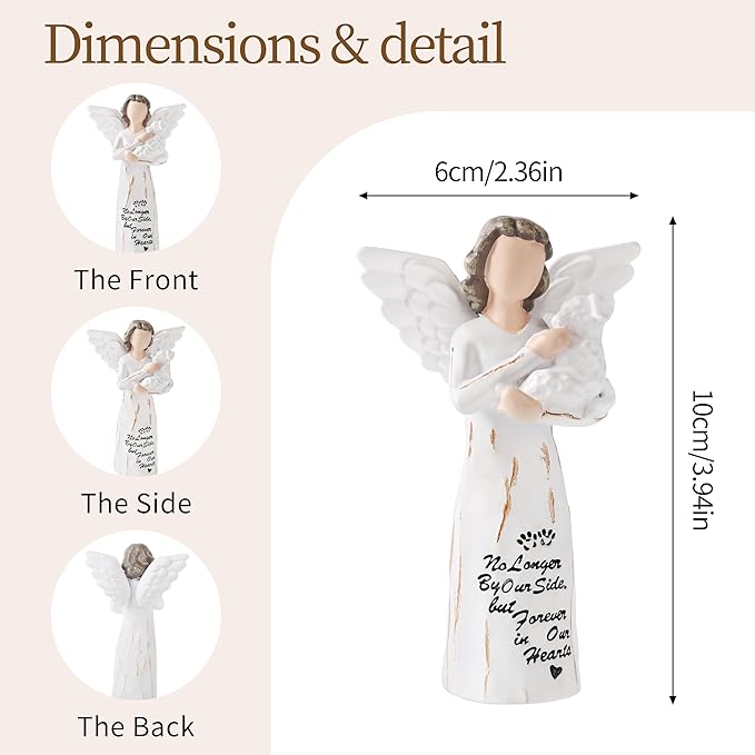 Loss of Dog Sympathy Gift, Dog Memorial Gifts, Angel Figurine, Remembrance Keepsake, Pet Sympathy Gift(White-S Size)