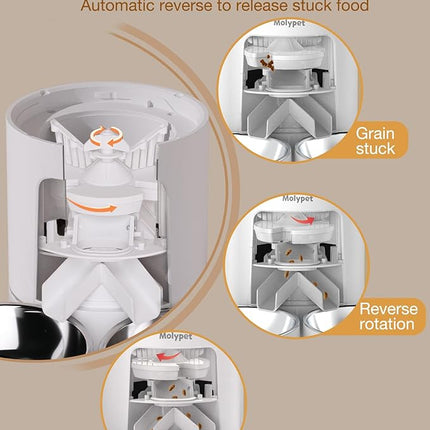 Automatic Cat Feeder for 2 Cats - Cat Food Dispenser with Double Bowls 6L, 10S Voice Recorder Programmable Timed Cat Feeder up to 6 Meals per Day