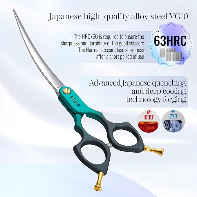 Professional Curved Dog Grooming Scissors with Sharper Self Grinding lightweight and finely trimmed split structure 6.5'' Japan VG10 63HRC for small dogs cat pet(Green&Black)