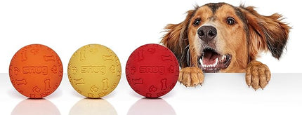 Snug Rubber Dog Balls for Small and Medium Dogs - Tennis Ball Size - Virtually Indestructible (3 Pack - Hot)