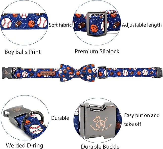 Elegant Little Tail Balls Print Dog Collar with Bow - Soft, Adjustable for Small to Large Dogs