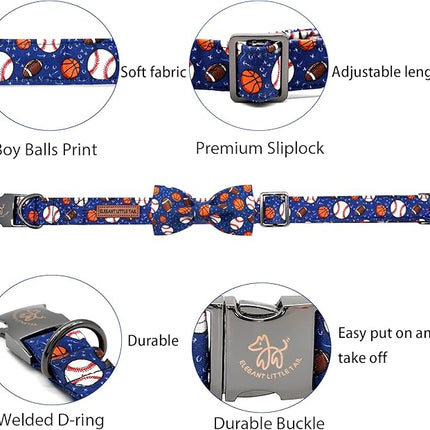 Elegant Little Tail Balls Print Dog Collar with Bow - Soft, Adjustable for Small to Large Dogs