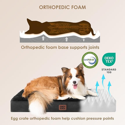 EHEYCIGA Orthopedic XL Dog Beds for Extra Large Dogs with Removable Washable Cover, Black, 44x32