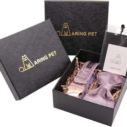 ARING PET Bowtie Dog Collar-Velvet Dog Collars with Removable Bowtie, Adjustable Bowtie Collar for Girl and Boy Dogs.