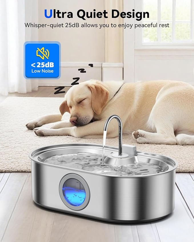 3.4Gal Dog Water Fountain for Large Dogs, 13L Stainless Steel Large Pet Fountain with Deeper & Wider Drinking Area, Automatic Dog Water Bowl Dispenser with Water Window(with 7 Filters)