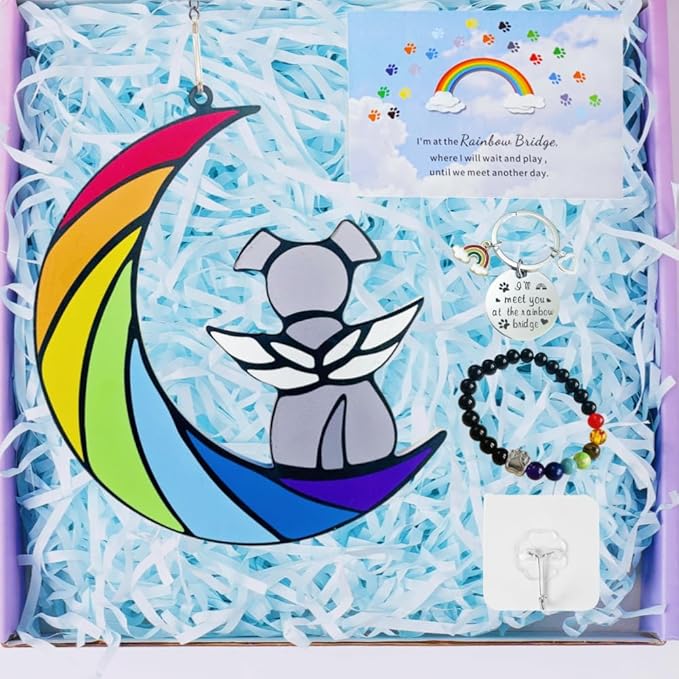 Dog Memorial Gifts, Death Sympathy Gift for Loss of Dogs, Rainbow Bridge Pet Passing Away Pet Memorial Sun Catcher Gifts