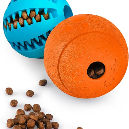 HIPPIH Dog Puzzle Toy 2 Pack, Interactive Dog Toys for Treat Dispensing, Durable Puppy Toys for Teething, Dog Treat Ball for Teeth/Slow Feeder/IQ Training/Playing, Blue-2.75‘’, Orange-3.14‘’