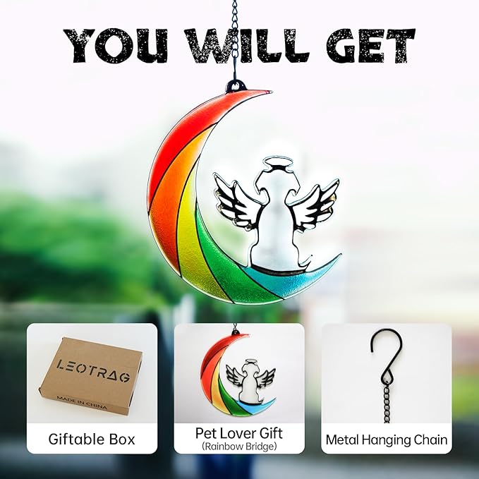 Stained Glass Dog Memorial Gifts for Loss of Dog, Handmade Pet Memorial Gift, Rainbow Bridge