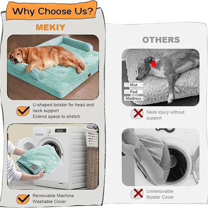 Large Dog Bed Orthopedic Washable, Orthopedic Dogs Bed with Removable Bolsters, Washable Beds for Large Dogs, Waterproof Pet Beds and Non-Slip Bottom, Extra Aqua Blue XXXLarge Dog Sofa