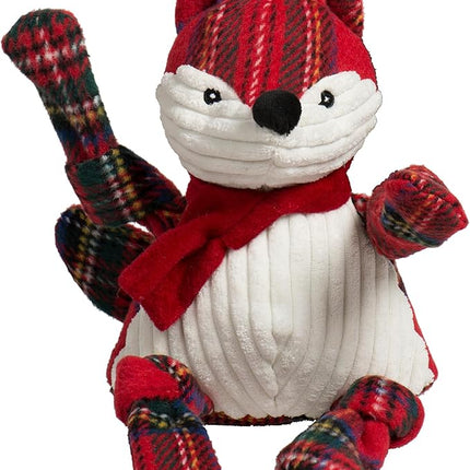 HuggleHounds Knottie Plush Dog Toy - Dog Stuffed Animal Toy for Small, Medium & Large Sized Dogs, Durable Plush to Keep Them Busy - Tartan Tidings Fox, Large