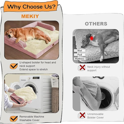 Large Dog Bed Orthopedic Washable: Beds Bolster - XL XLarge Big Dogs - Memory Foam - Ultra-Soft Pink XL Dog Crate Bed - Waterproof with Removable Cover