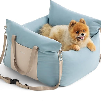 Lesure Small Dog Car Seat for Small Dogs - Soft Dog Booster Seat for Car with Storage Pocket and Clip-On Safety Leash and Thickened Memory Foam Filling, Pet Travel Carrier Bed, Light Blue
