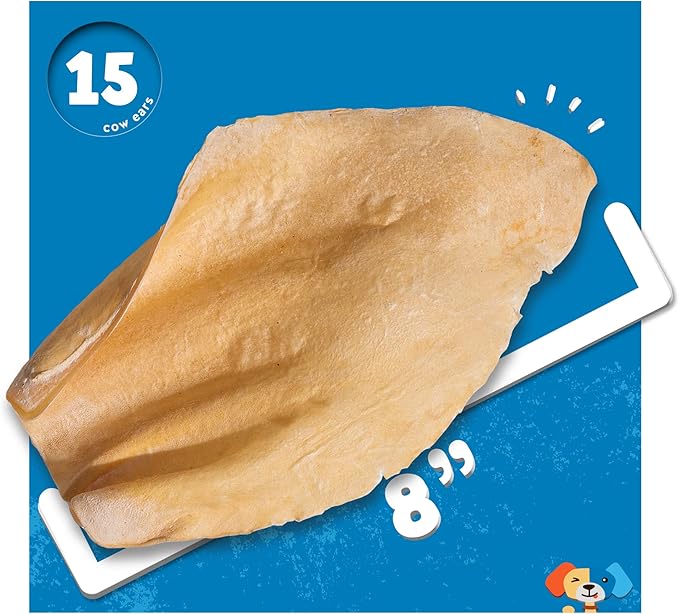 Jack&Pup White Cow Ears for Dogs - Cow Ear Dog Treats, Single Ingredient, High Protein, Pig Ear Alternative Dog Treats - Cow Ears for Small and Large Dogs (15 Pack)