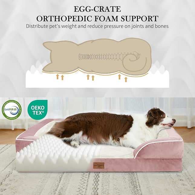 Comfort Expression Orthopedic Dog Bed for Small Dogs 24x16 Inch, Waterproof Supportive Egg Crate Foam Small Pet Bed with Removable Bolsters, Dog Couch with Washable Cover & Non-Slip Bottom, Pink