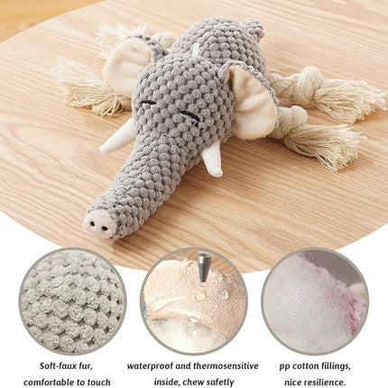 Plush Dog Toy, Squeaky Interactive Puppy Dog Toys with Crinkle Paper, Durable Chew Toys for Small and Medium Dogs with Mouse Shape(Medium, Elephant)
