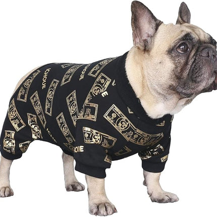 iChoue English Bulldog Pajamas Onesie Suit PJS Bodysuits for Medium Dogs Large French Frenchie Pug Pitbull Boston Terrier - Black Money, XL