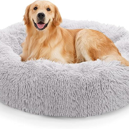 NOYAL Calming Donut Dog Bed for Small to Medium Dogs & Cats - Plush Faux Fur Anti-Anxiety Pet Bed with Machine Washable Cover & Non-Slip Base