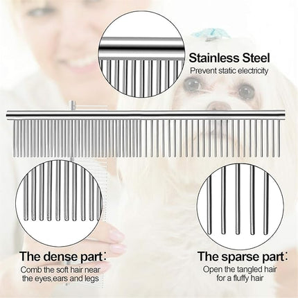 Lamoutor 7Pcs Pet Flea Comb Fine Tooth Comb and Pet Stainless Steel Combs for Dogs Cats Pet