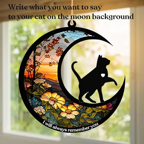 Cat Memorial Suncatcher, Personalized Pet Breeds Suncatcher with Name Date, Pet Loss Suncatcher, Stained Glass Light Catcher, Cat Memorials & funerary, Gifts for Pet Loss (Cat Pattern)