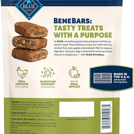 Blue Buffalo BeneBars Digestive Support Dog Treats with Prebiotic Fiber, Made with Natural Ingredients, USA Chicken & Apple, 9-oz Bag