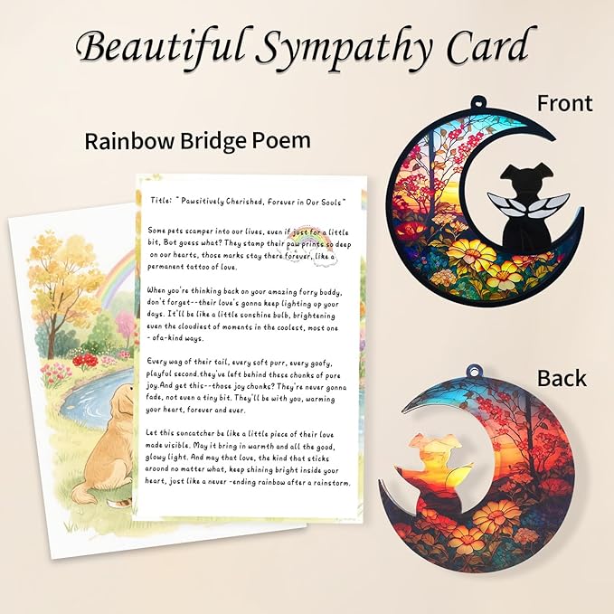 DIY Dog Angel Memorial Suncatcher, Pet Sympathy Keychain with Sympathy Card, Memorial Gifts for Loss of Dog, Pet Passing Away Remembrance Gift (Sunflower)