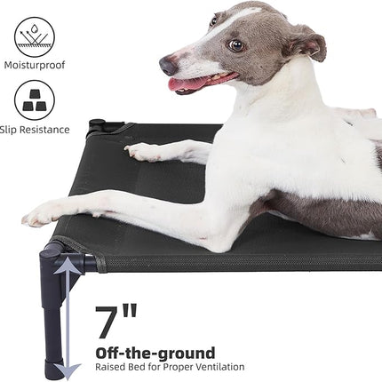 pettycare Elevated Outdoor Dog Bed - Dog Cots for Small Pet, Heavy Duty Raised Cot Waterproof, Cooling Pets Bed with Washable Durable Teslin Mesh and Non Slip Feet, 28 Inches, Black