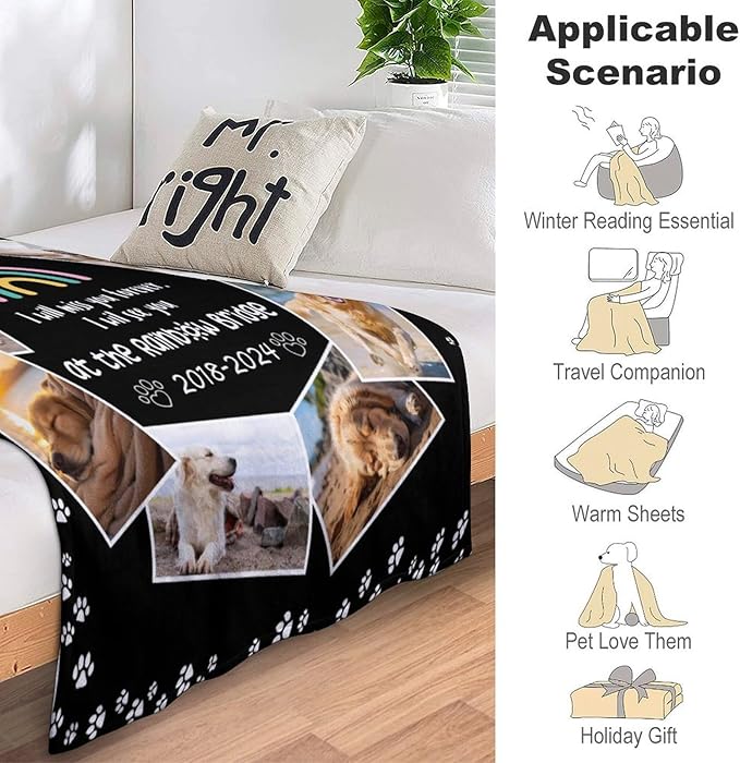 Artsadd Custom Dog Memorial Gifts for Loss of Pet Cat, Personalized Dog Memorial Blanket with Photos, Pet Memorial Gifts, Pet Loss Gifts, Pet Memorial Throw Blanket, Gifts for Pet Cat Lovers