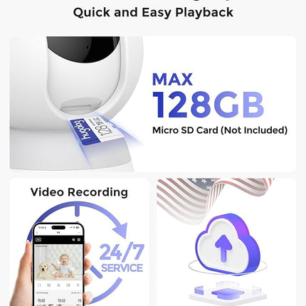 Hugolog 4K 8MP Indoor Pan/Tilt Security Camera with Auto-Focus(2pcs),Ideal for Baby Monitor/Pet Camera/Home Security,Starlight Color Night Vision,Human/Pet AI,Noise Reduction,US Cloud,Works with Alexa