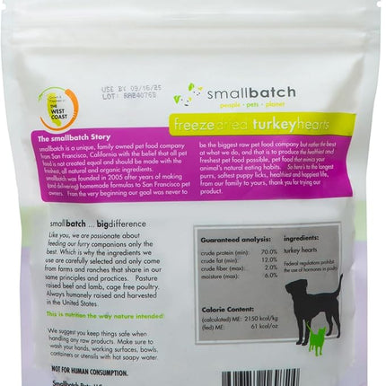 smallbatch Pets Premium Freeze-Dried Turkey Heart Treats for Dogs and Cats, 3.5 oz, Made and Sourced in The USA, Single Ingredient, Humanely Raise Meat, No Preservatives or Anything Artificial Ever