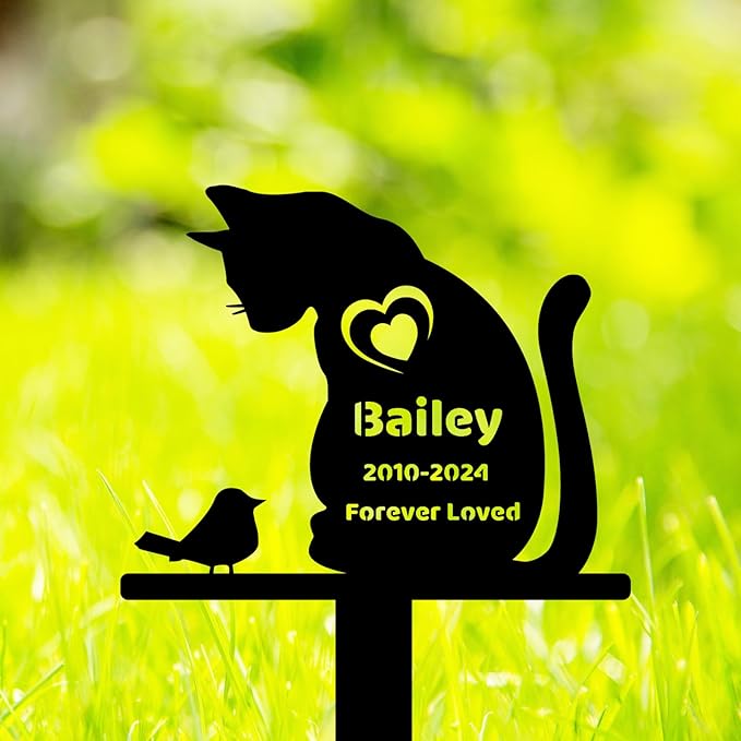 Custom Cat Grave Marker Metal Memorial Plaque for Outdoors, Personalized Bird Cat Memorial Garden Stake, Cat Loss Stake Pet Memorial Gift, Cat Memorial Garden Decor Sympathy Grave Stake
