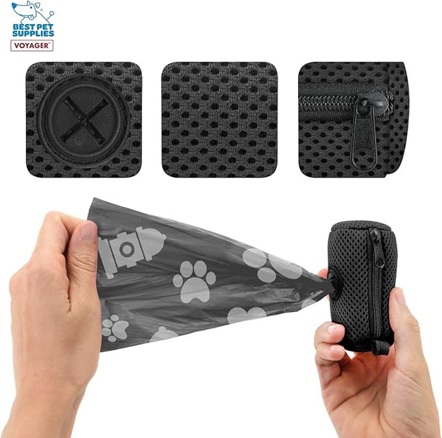 Best Pet Supplies 2-Pack Dog Poop Bag Holder Leash Attachment, Color, Reusable Mesh Dispenser Pouch for Travel, Walking, Park, and Outdoor Use, Soft and Durable with Clip-On - Mesh Black