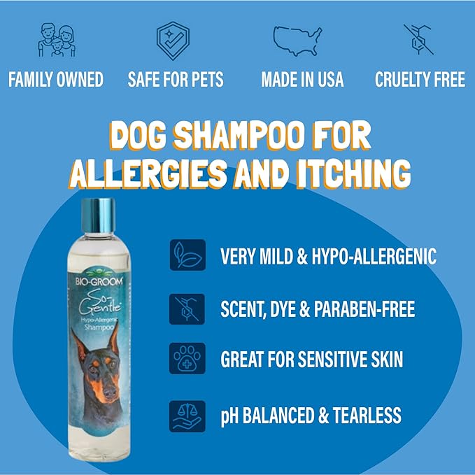 Bio-Groom So-Gentle Hypoallergenic Dog Shampoo - Tearless, Cat & Dog Bathing Supplies, Puppy Shampoo for Gentle Skin, Cruelty-Free, Made in USA, Tear-Free Dog Products - 12 fl oz 1-Pack