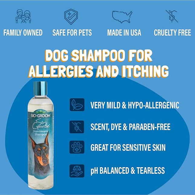 Bio-Groom So-Gentle Hypoallergenic Dog Shampoo - Tearless, Cat & Dog Bathing Supplies, Puppy Shampoo for Gentle Skin, Cruelty-Free, Made in USA, Tear-Free Dog Products - 12 fl oz 1-Pack