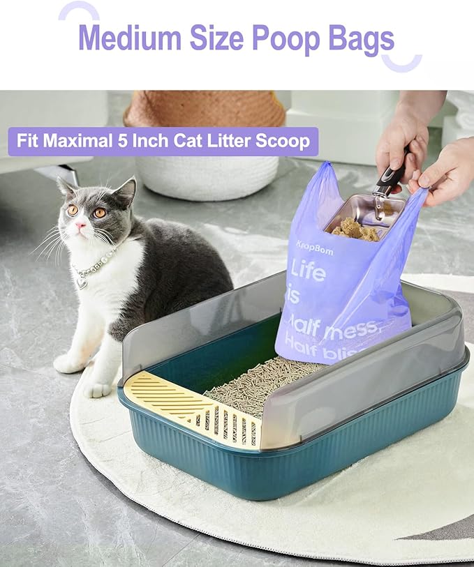 125 Count Cat Litter Bags Lavender Scented with Handles, Disposable Litter Bags for Pet Poop, Extra-Thick Kitty Waste Bags Easy Tie Leak-Proof Strengthen