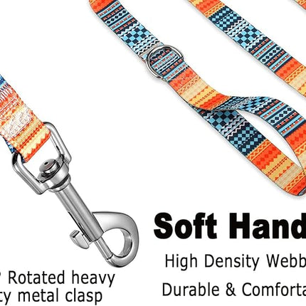 Dog Collar and Leash Set with Bohemia Floral Tribal Geometric Patterns - Soft Ethnic Style Collar Adjustable for Small Medium Large Dogs(Bohemian Orange Set,S)