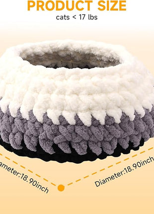 Ombre Gradient Round Cat Bed for Indoor Cats, Chunky Knit Washable & Plush Pet Bed, Cozy Nest with Non-Slip Bottom for Small Medium Cats