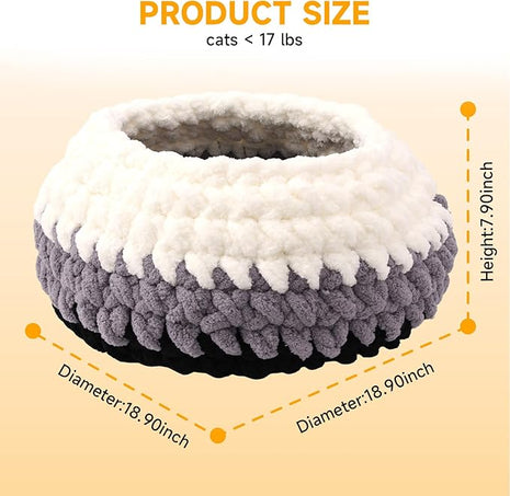 Ombre Gradient Round Cat Bed for Indoor Cats, Chunky Knit Washable & Plush Pet Bed, Cozy Nest with Non-Slip Bottom for Small Medium Cats