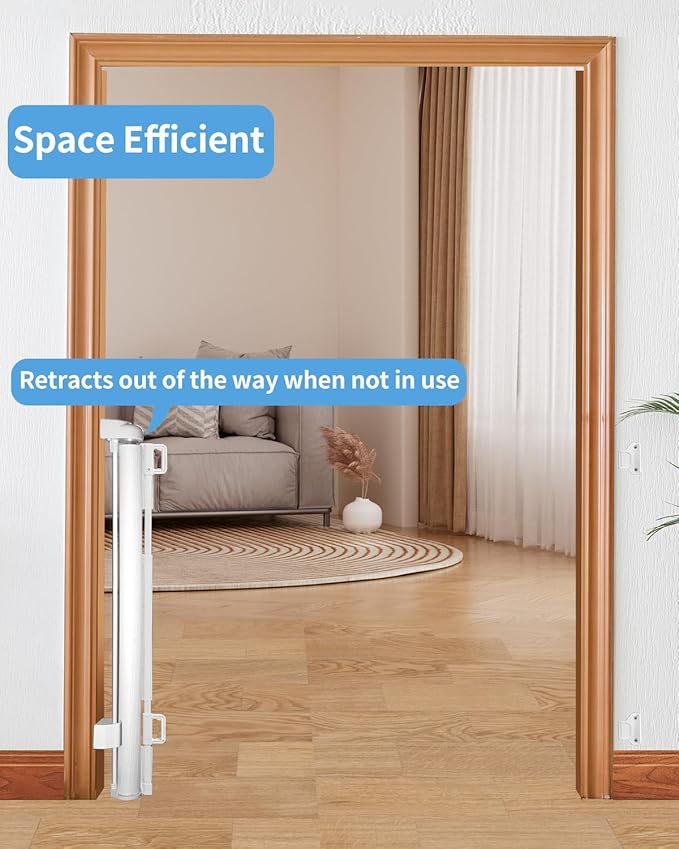 (2 Pack) Retractable Baby Gate for Doorways and Stairs, Mesh Safety Gate for Pet, Indoor & Outdoor Use, One-Hand Operation, Easy Installation, 33.6" Tall, Expands to 55" Wide（White,33.6"x55")