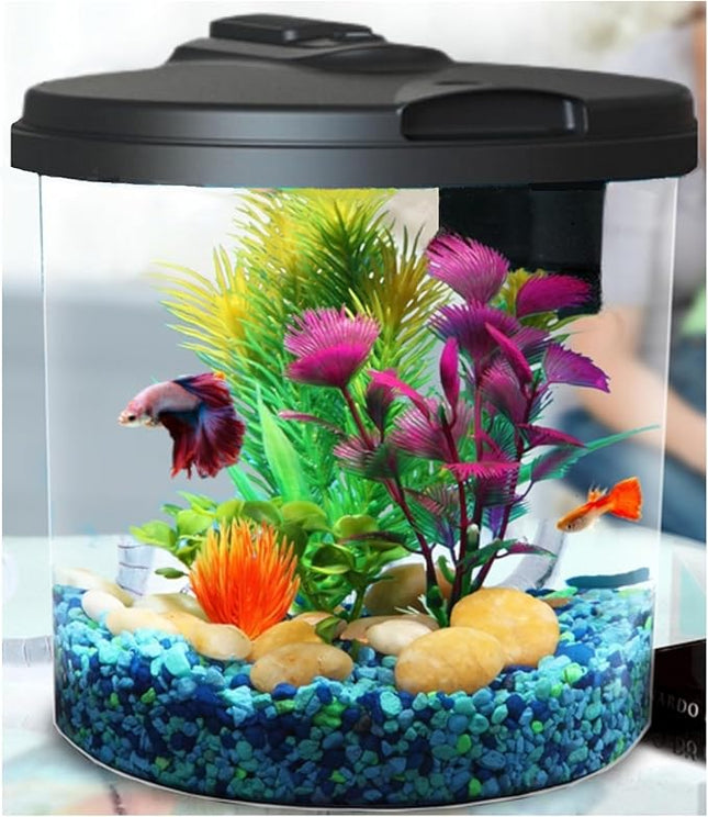 Koller Products AquaView 2-Gallon Plastic 360 Aquarium with Power Filter & LED Lighting for Tropical Fish - Betta Fish