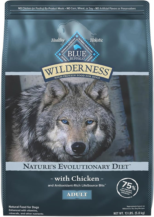 Blue Buffalo Wilderness High Protein Natural Adult Dry Dog Food plus Wholesome Grains, Chicken 13 lb bag