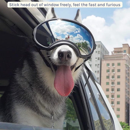 Large Dog Sunglasses, Dog Goggles Large Breed and Medium, UV Protection, Windproof, Dustproof and Snowproof. Shatterproof Lens, Adjustable Strap