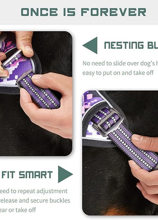 BUMBIN Tactical Dog Harness for Large Dogs No Pull, Famous TIK Tok No Pull Dog Harness, Fit Smart Reflective Pet Walking Harness for Training, Adjustable Dog Vest Harness with Handle Purple Camo XL