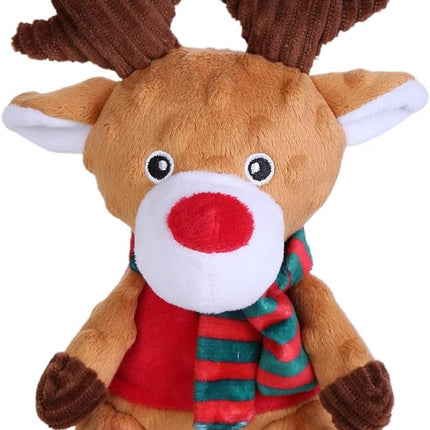 Blnboimrun Christmas Reindeer Plush Dog Toy with Squeaker, Holiday Chew Toys for Puppy Teething, Interactive Stuffed Animal with Crinkle Paper for Small Medium Dogs, Best Gift for Pets