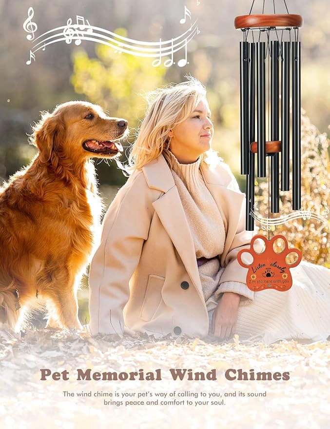 Dog Memorial Gifts for Loss of Dog, Pet Memorial Gifts for Dogs, 26'' Memorial Gifts Wind Chimes, Loss of Dog Sympathy Gift with Poem Card for Cat, Pet Remembrance Gift Dog for Garden, Patio