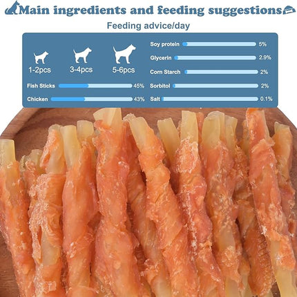 Dog Treats Soft Chews Rawhide Free Chicken Wrapped Cod Sticks for Puppy Training Snacks Dog Chews Treats 1lb/454g